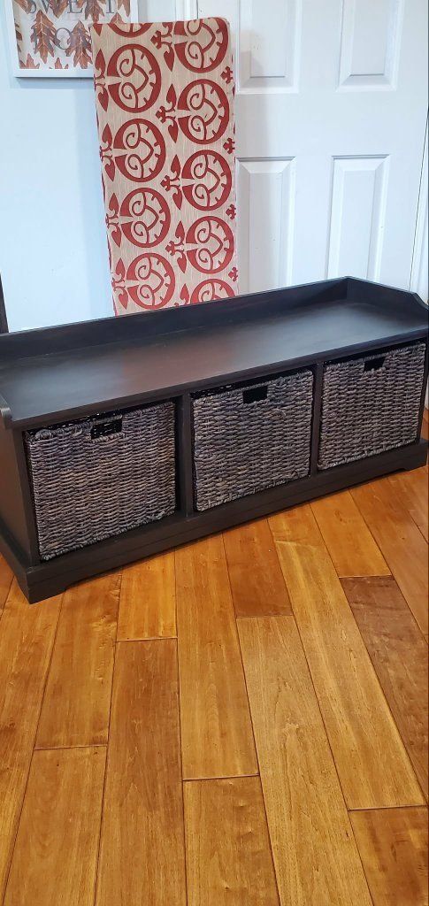 Entryway Storage bench beautiful expresso color with 3 pull out binds