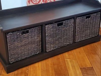 Entryway Storage bench beautiful expresso color with 3 pull out binds