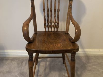 Antique Amish Apple Grove Oak Pressed Back Dining Arm Chair
