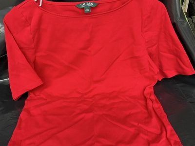 Lauren Ralph Lauren Women's Red 3/4 Sleeve Boat Neck T-Shirt Top - Size L