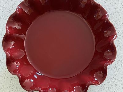 Emile Henry Ruffled Edge Pie Dish, 10.4 in, Red Fluted Ceramic Bakeware, Made in France