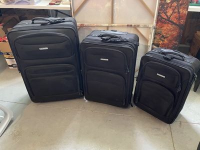 Black Luggage Set 3 Pieces Softside Rolling Suitcases
