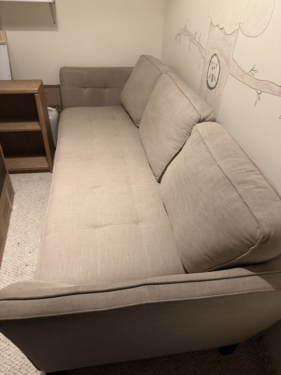 Beige Tufted Sofa - 3-4 Seater Couch