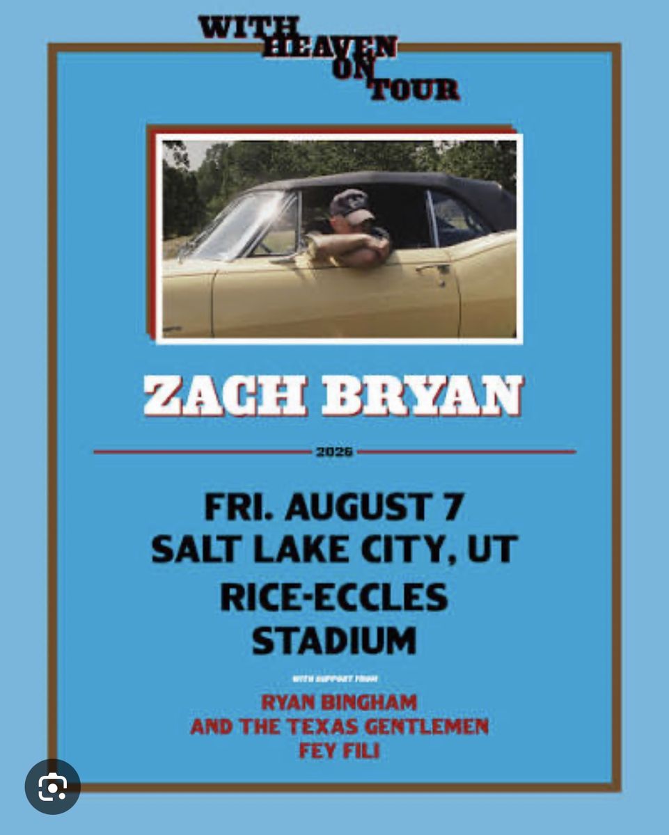 2 Zach Bryan Tickets - Salt Lake City UT - Rice-Eccles Stadium - Aug 7, 2026 - Section E39 Row 15 - $300