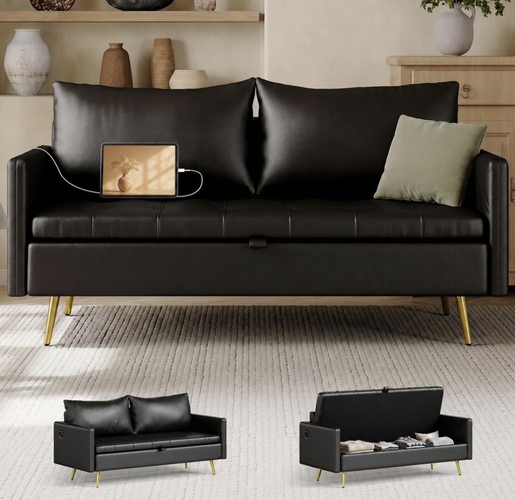 Black Fuax Leather Couch Brand New In Box