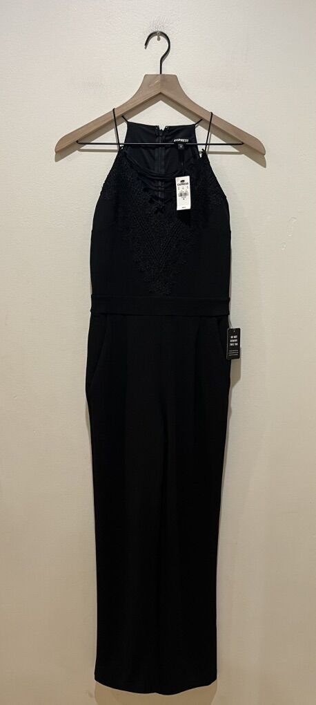 NWT Express Black Halter Lace Up Jumpsuit XS