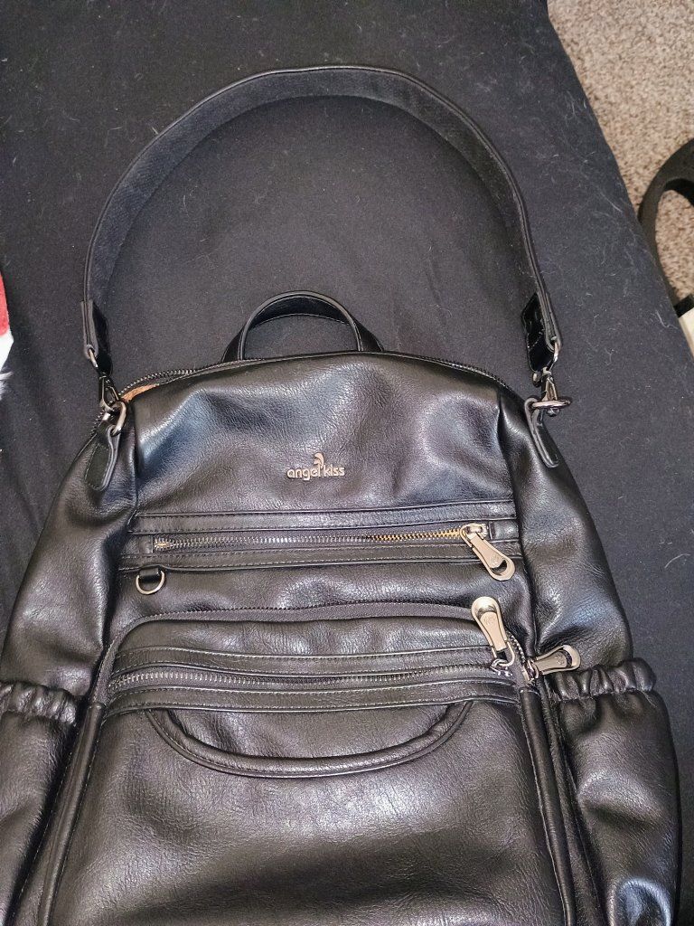 Angel Kiss Black Faux Leather Shoulder Bag