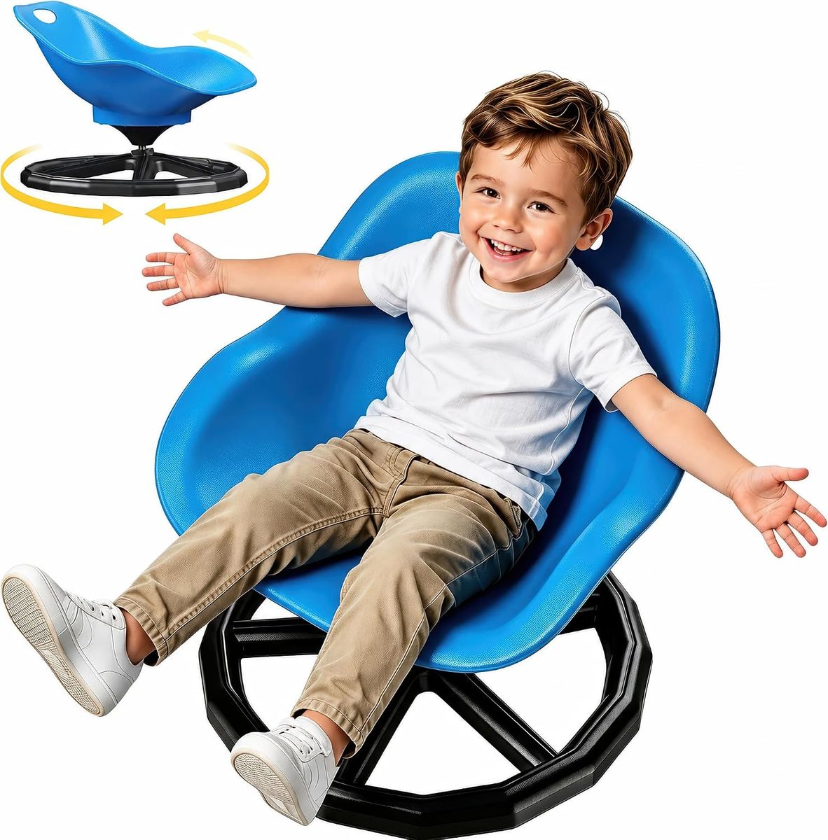 NEW Spinning Chair for Kids,360° Swivel,Non-Slip Base Supports 220 lbs,Blue Ergonomic Backrest,Develops Balance & Coordination
