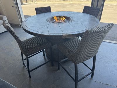 COSTCO AGIO OUTDOOR PATIO FIRE TABLE AND CHAIR SET