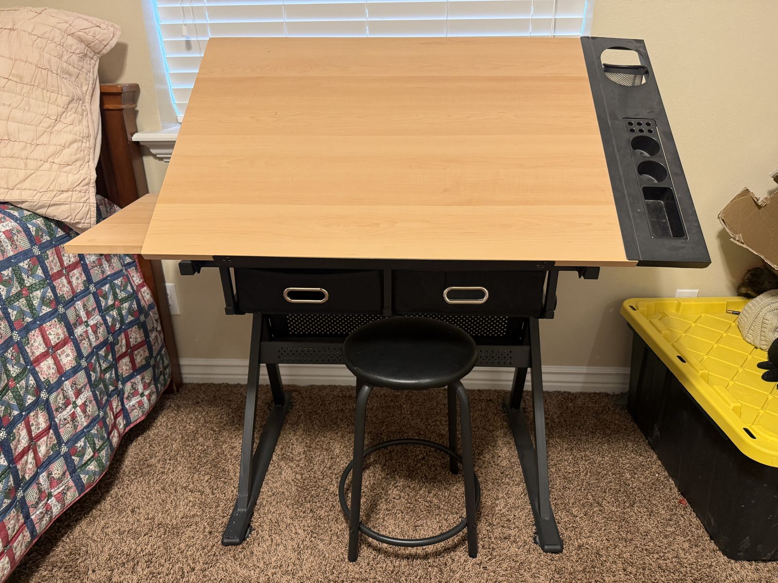 Adjustable Art / Drafting Table Desk with Stool & Storage Bins
