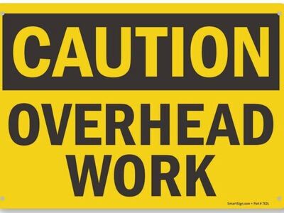 "Caution - Overhead Work" Sign, 10" x 14", Plastic