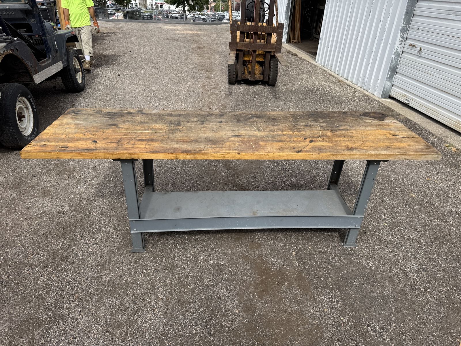 Heavy-Duty Industrial Workbench with Wood Top & Steel Frame - Sturdy Shop Table Butcher Block top