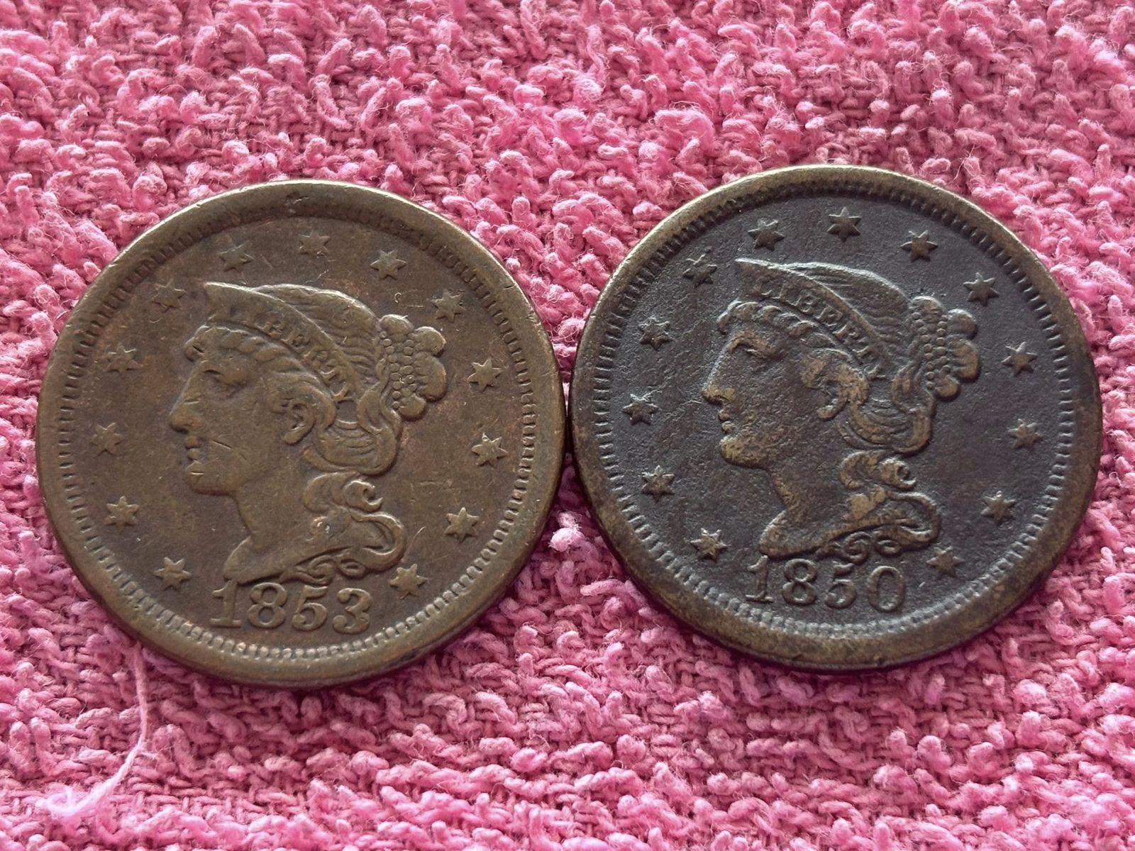 $46 each 1850 & 1853 beautiful large cents