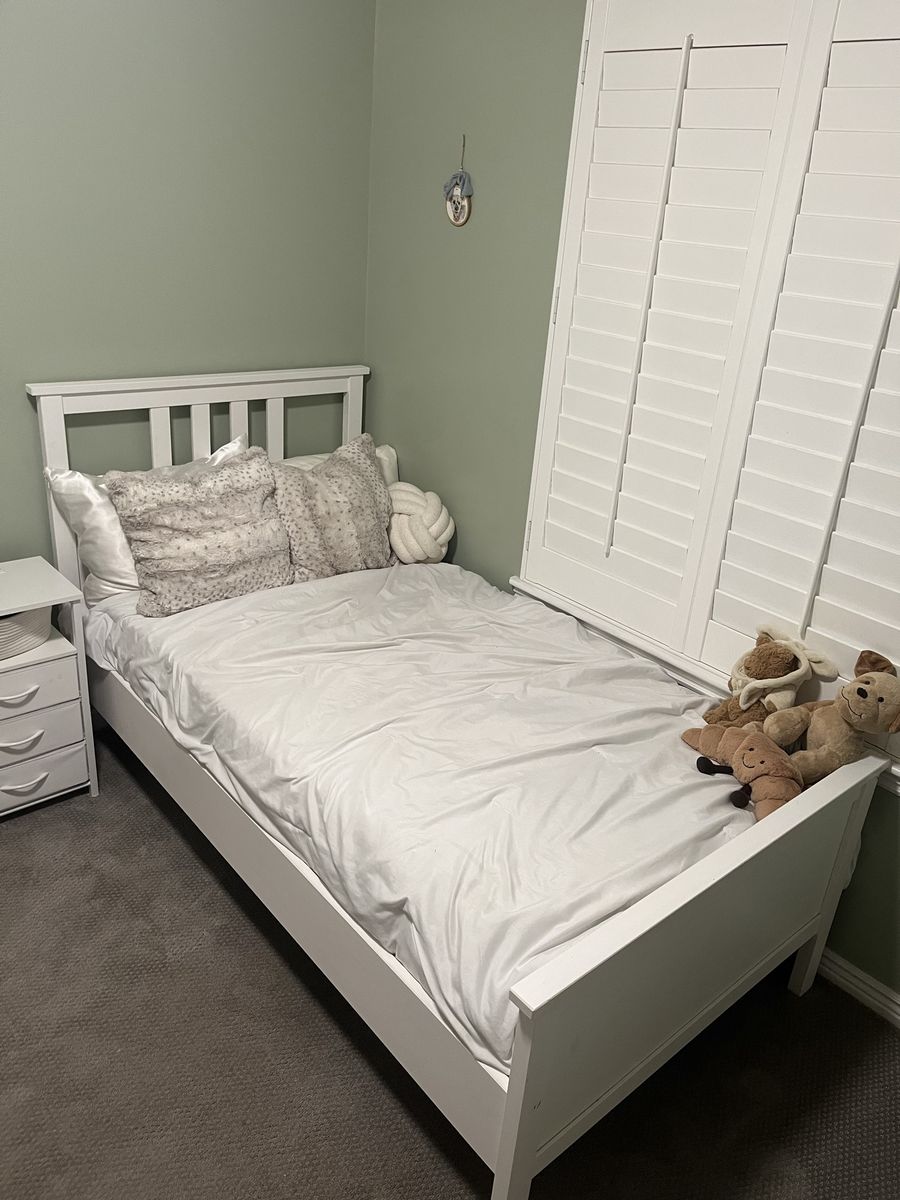 White Wood Twin Bed Frame with Headboard - Excellent Condition