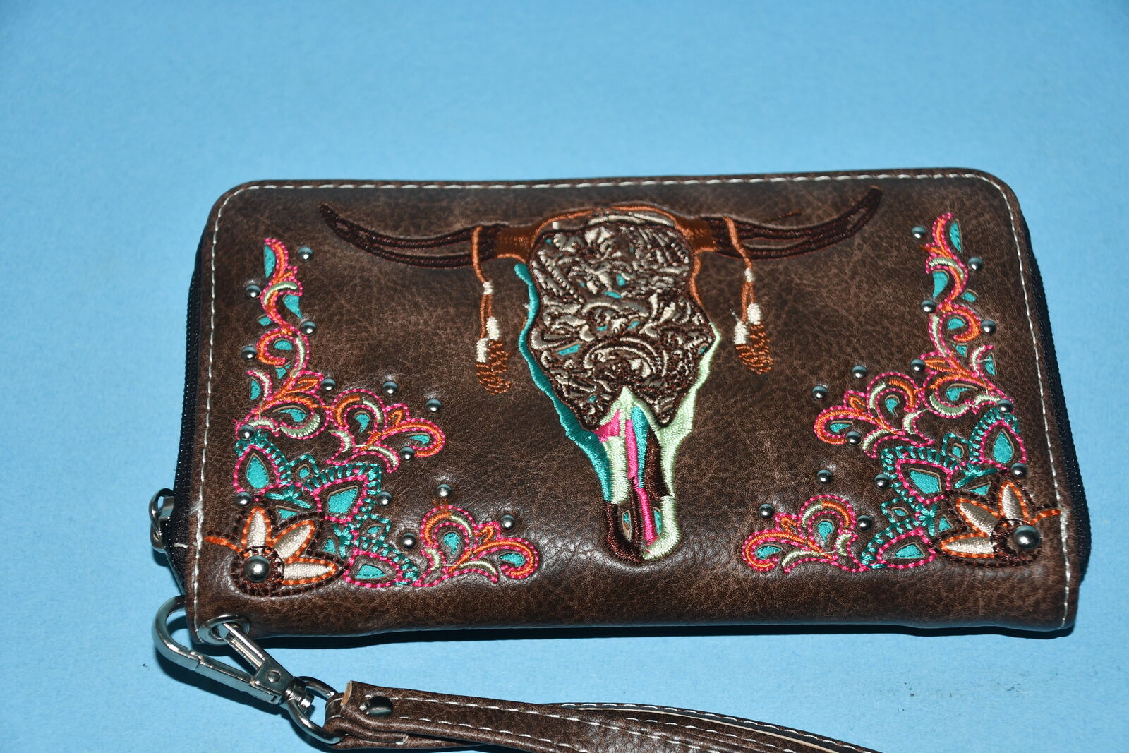 WOMENS WESTERN WALLET ~ WRISTLET ~ BROWN ~ ZIPPERED ~ CLEAN!