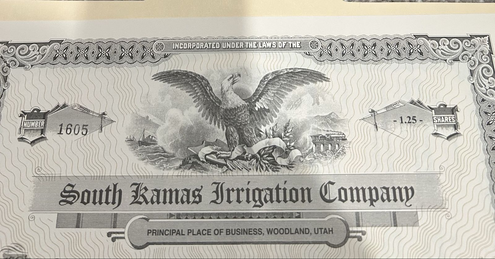 South Kamas Irrigation Company 1.25 A Shares