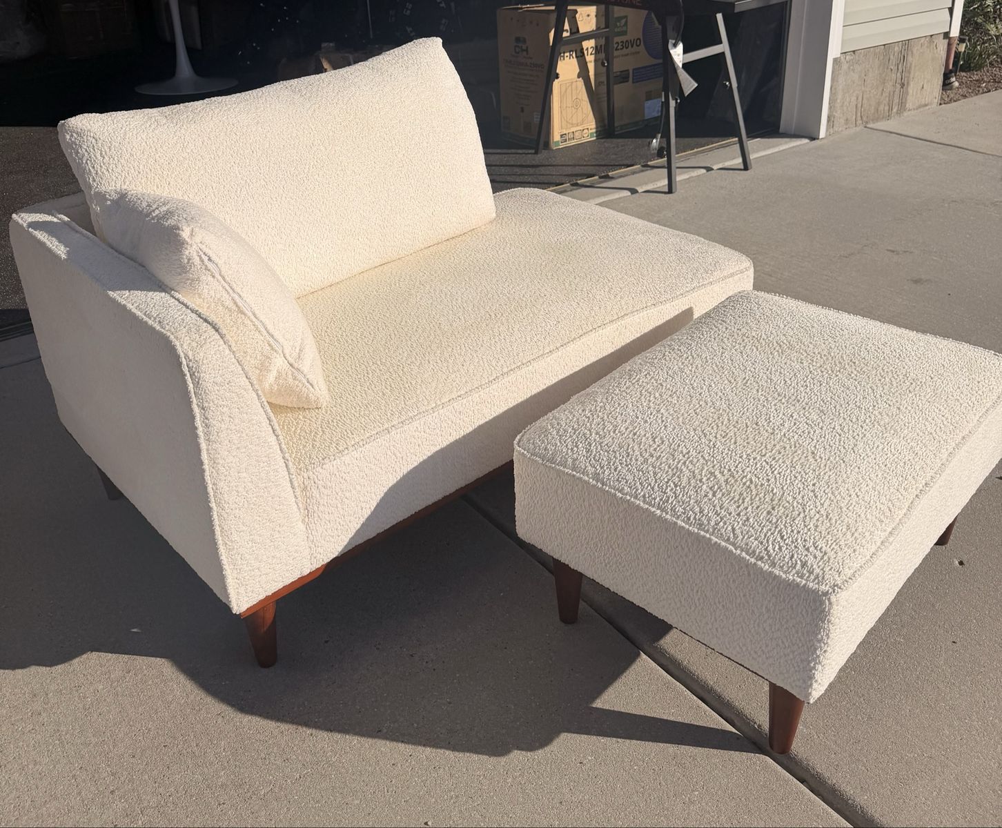 Cream chaise mini couch with ottoman