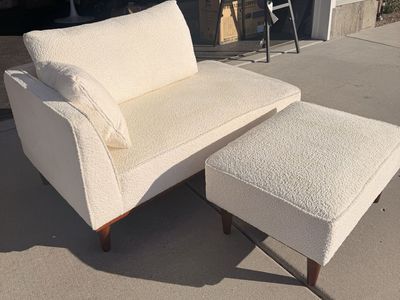 Cream chaise mini couch with ottoman