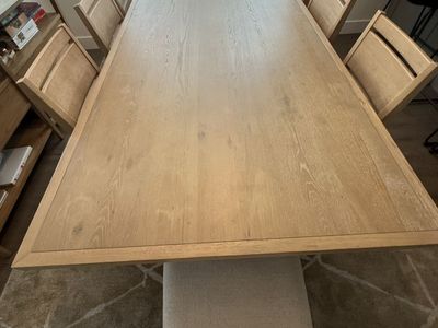 Wooden Dining Table with 8 Upholstered Chairs - Light Oak Finish, Modern Design