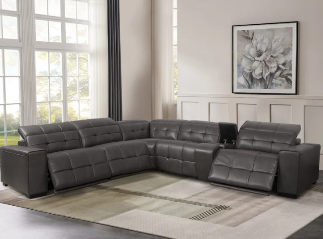 NEW IN BOX! Dark Gray Ivy Leather Sectional - RETAILS NEW FOR $3K - FREE DELIVERY!!