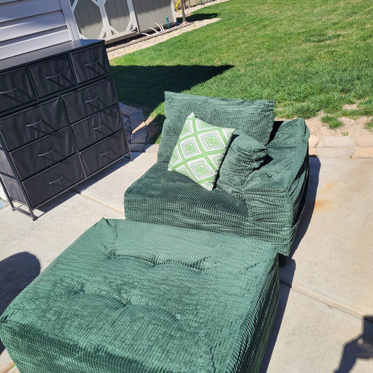 Oversized Plush Fabric Chair & Ottoman w/Pillows