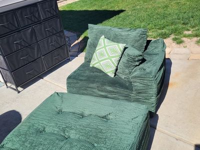 Oversized Plush Fabric Chair & Ottoman w/Pillows