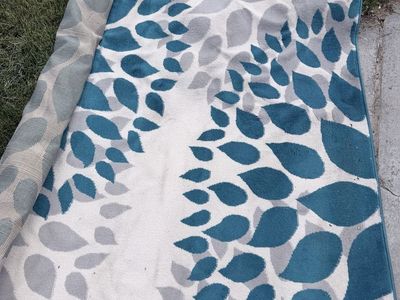 New 8x10 Teal Blue & Gray Leaf Pattern Area Rug