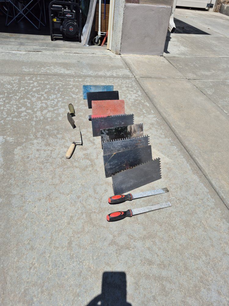 Assorted Tile Installation Hand Tools Lot - Notched Trowels, Files & Floats