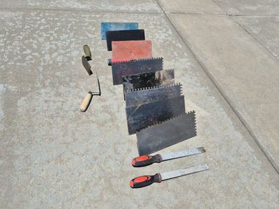 Assorted Tile Installation Hand Tools Lot - Notched Trowels, Files & Floats