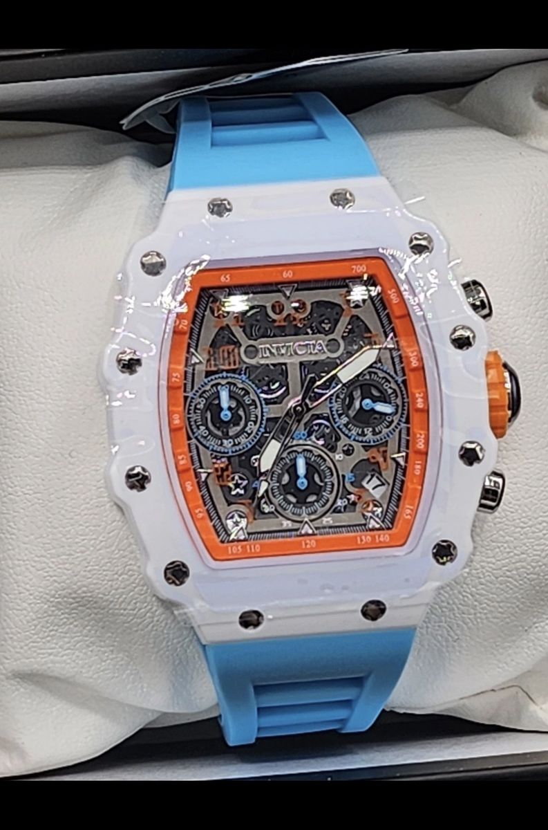 Invicta Reserve Venom II Swiss Chronograph Watch - White/Blue Silicone Band, Orange Accents