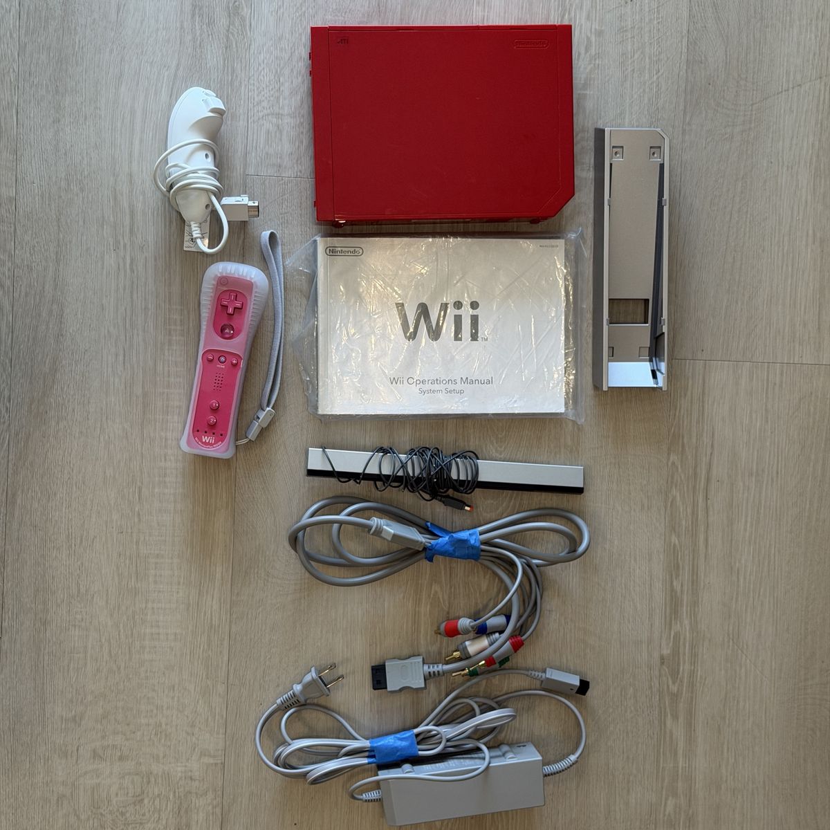 Nintendo Wii Red Console Tested Working Pink Remot