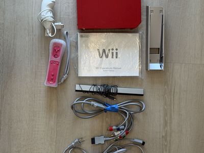 Nintendo Wii Red Console Tested Working Pink Remot