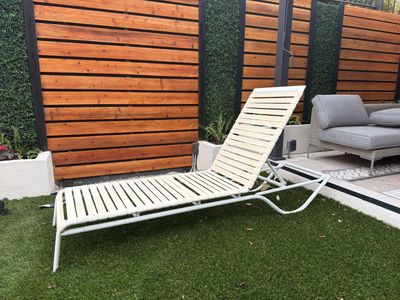 2 White Metal Outdoor Chaise Lounge Chairs - Adjustable Recliner for Patio/Poolside