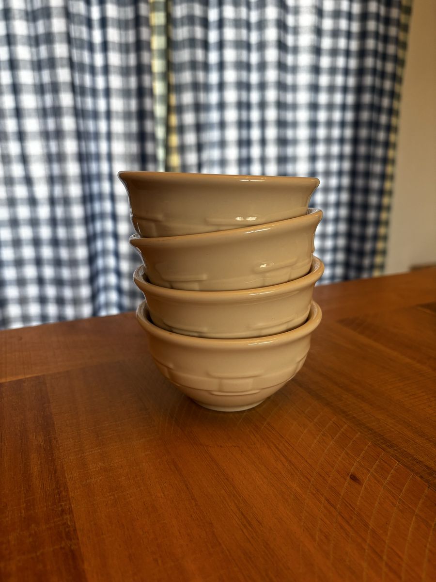 Vintage Longaberger Pottery Woven Traditions Ivory Custard Bowls - Set of 4