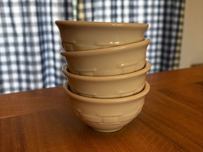 Vintage Longaberger Pottery Woven Traditions Ivory Custard Bowls - Set of 4