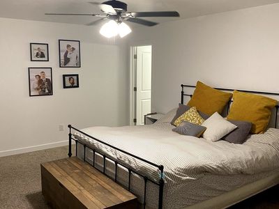 Black metal king bed frame