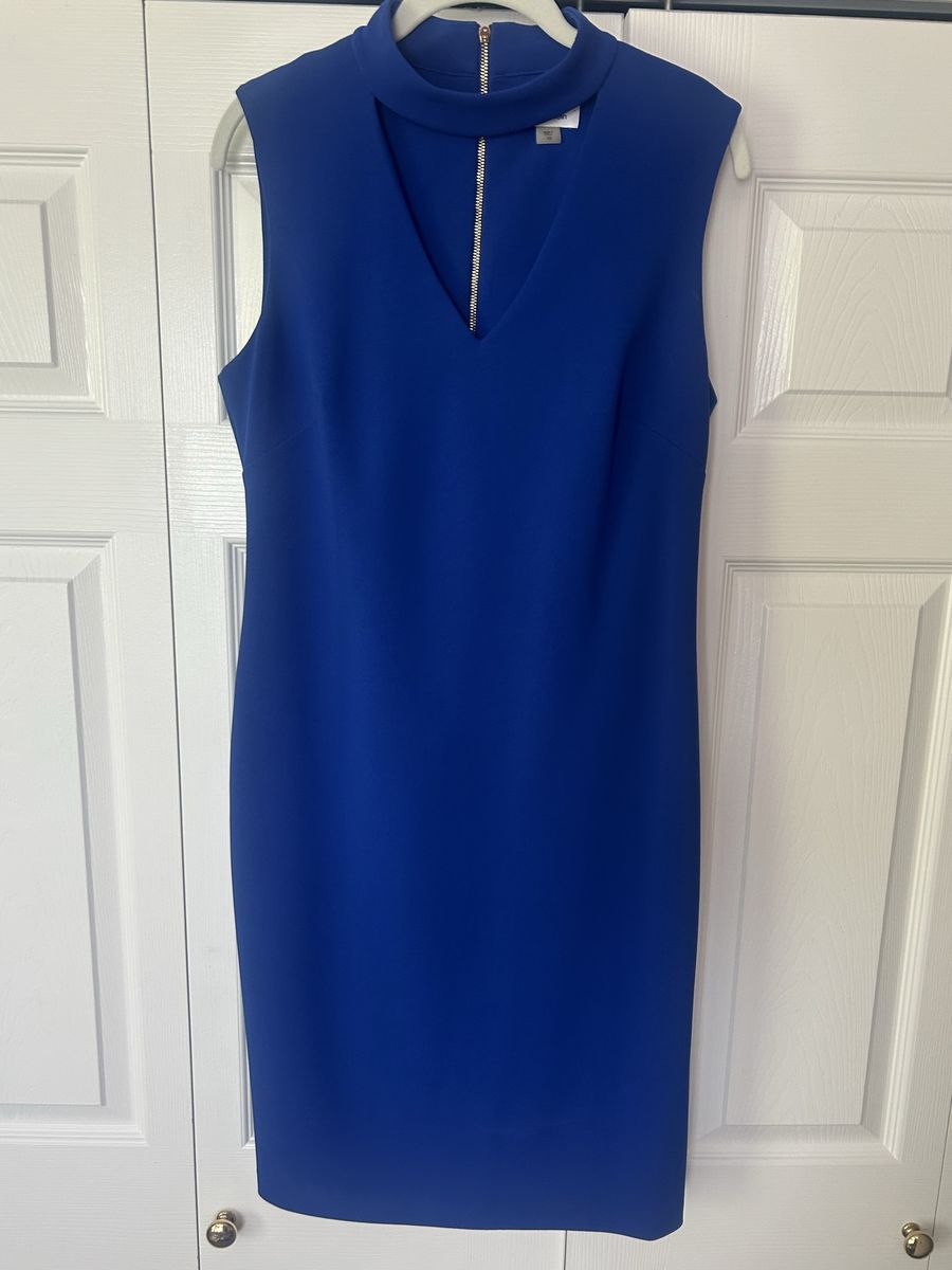 Calvin Klein Women's Royal Blue Sleeveless Mock Neck Cutout Sheath Dress Size 10