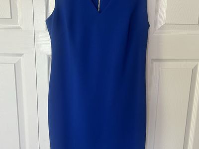 Calvin Klein Women's Royal Blue Sleeveless Mock Neck Cutout Sheath Dress Size 10