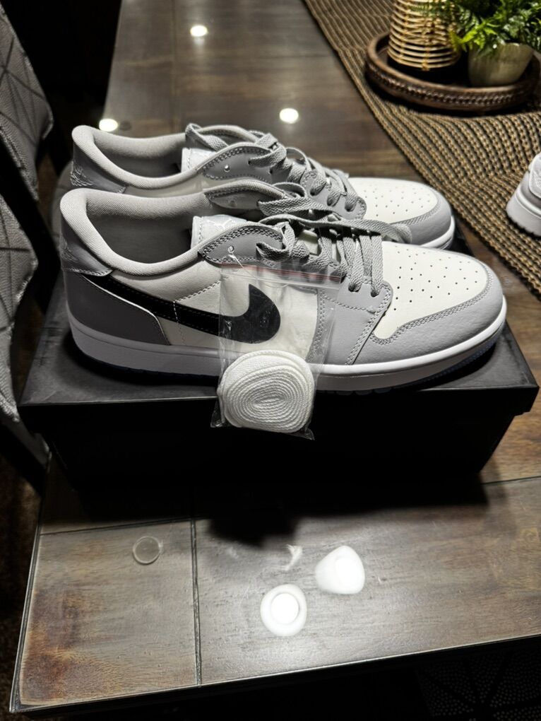 Jordan 1 Low Grey/White/Black Golf Shoes