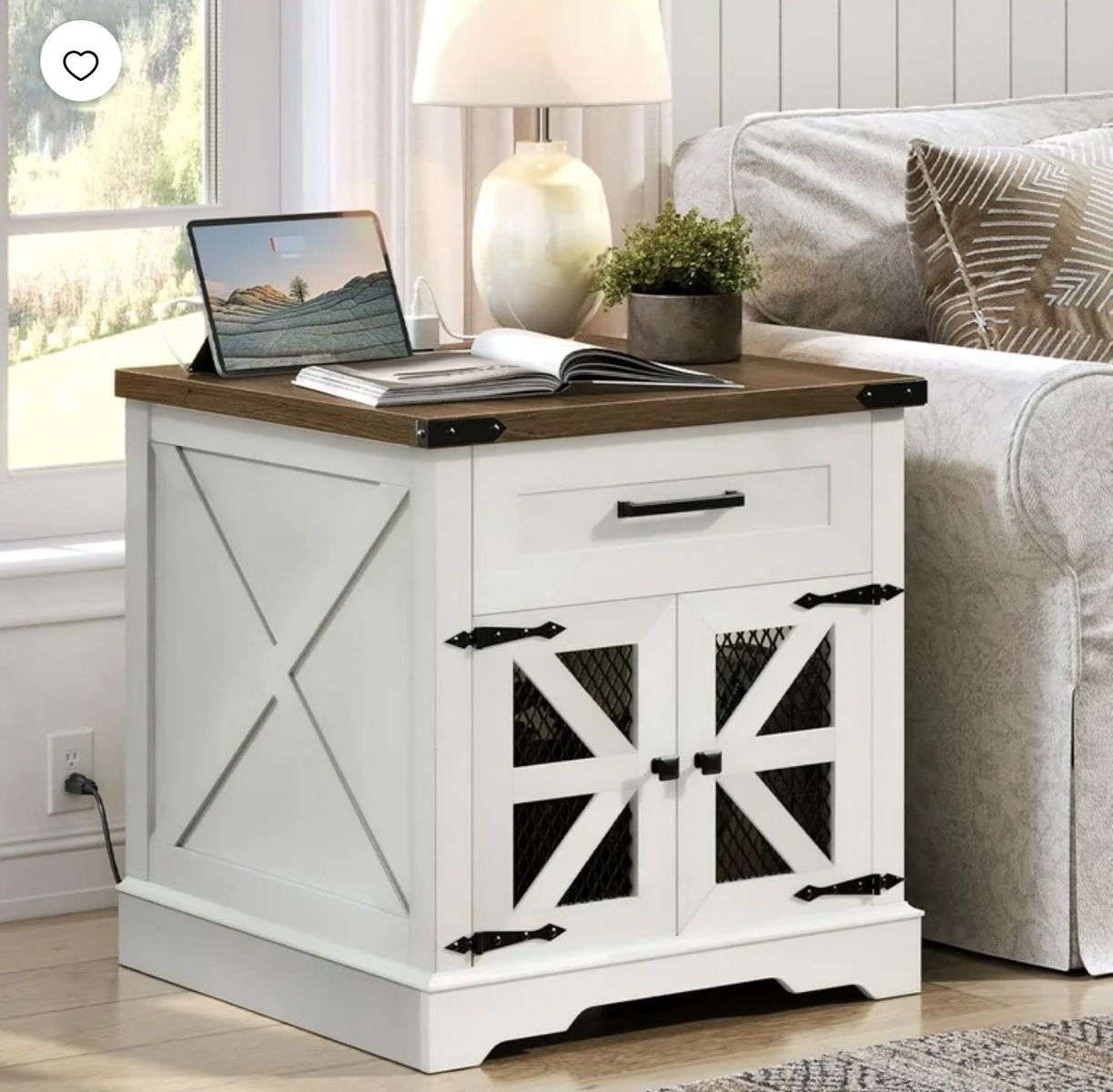 White farmhouse and table the charging station