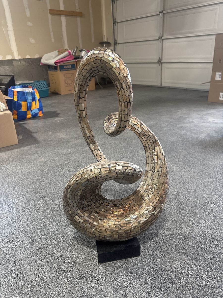 Mosaic Shell Swirl Abstract Tabletop Sculpture with Base