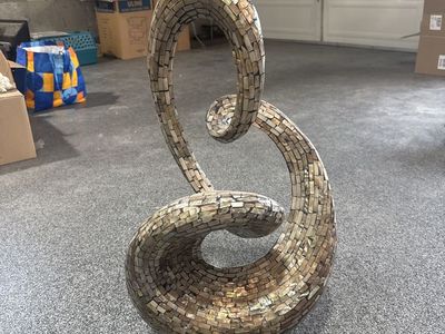 Mosaic Shell Swirl Abstract Tabletop Sculpture with Base
