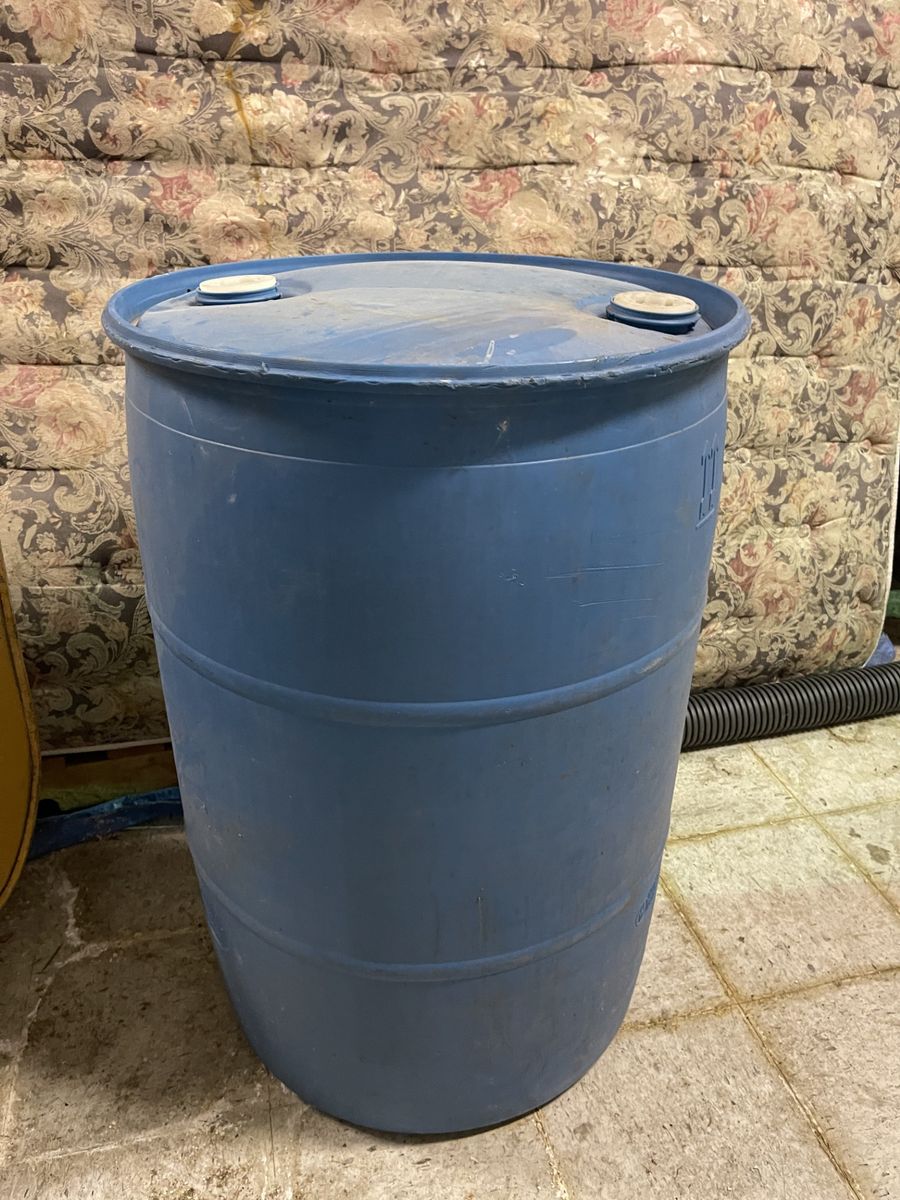 55 gallon plastic drum.