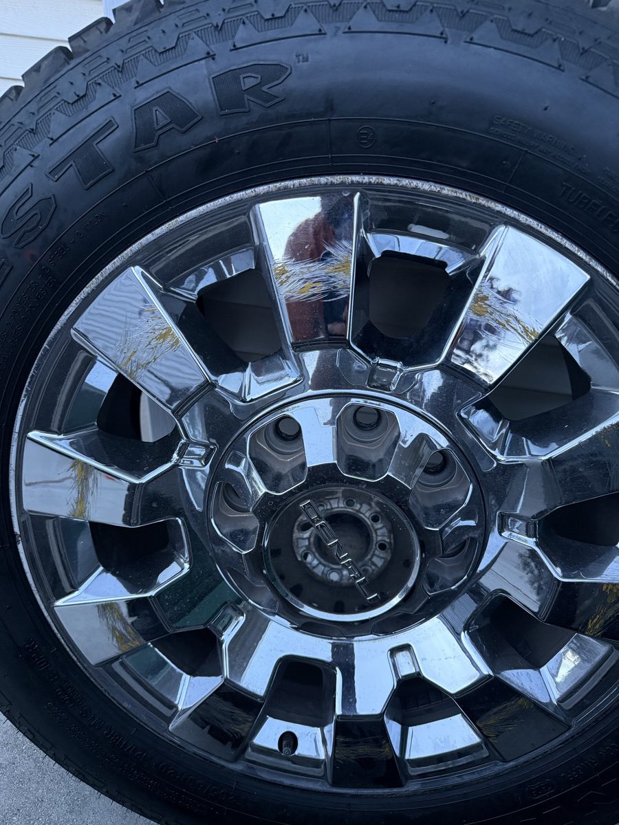 Set of 4 Chrome GMC 2018 Denali Wheels & Patagonia Milestar A/T Tires - 265/60/20