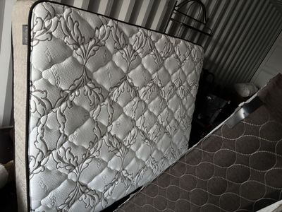 Queen mattress, box spring, and metal frame