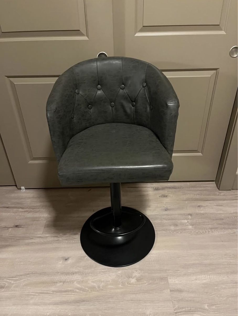 2 Modern Grey Faux Leather Swivel Barstools