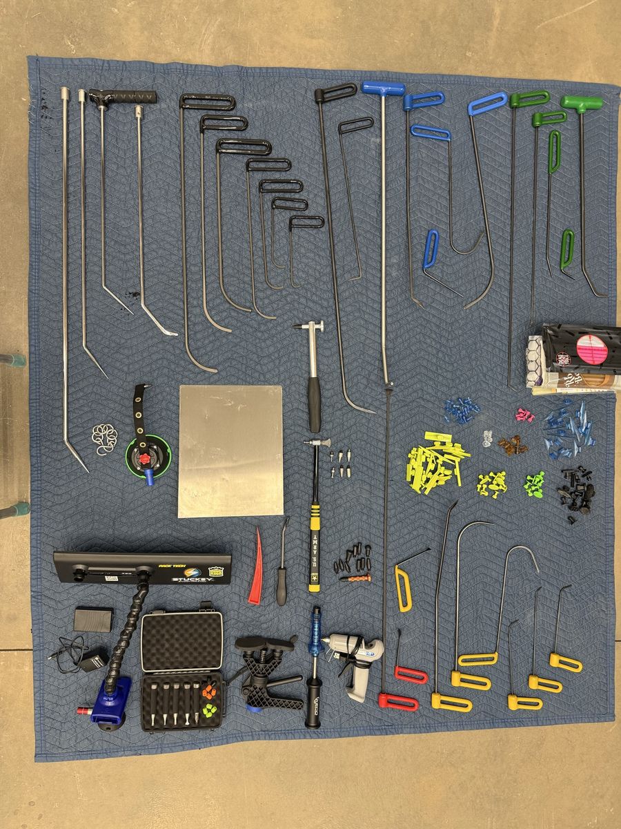 Painless Dent Repair Tool Kit - Tap Downs, Glue Pull Kit, Blending Hammer, Light, Carepoint, Dentcraft, and B&D Rods.