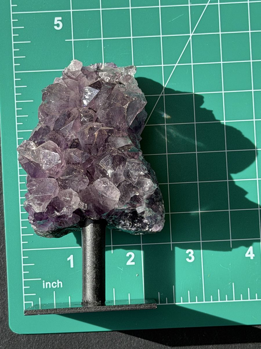 Amethyst Cluster on Stand - Natural Purple Crystal Geode Specimen - 2.5" Tall