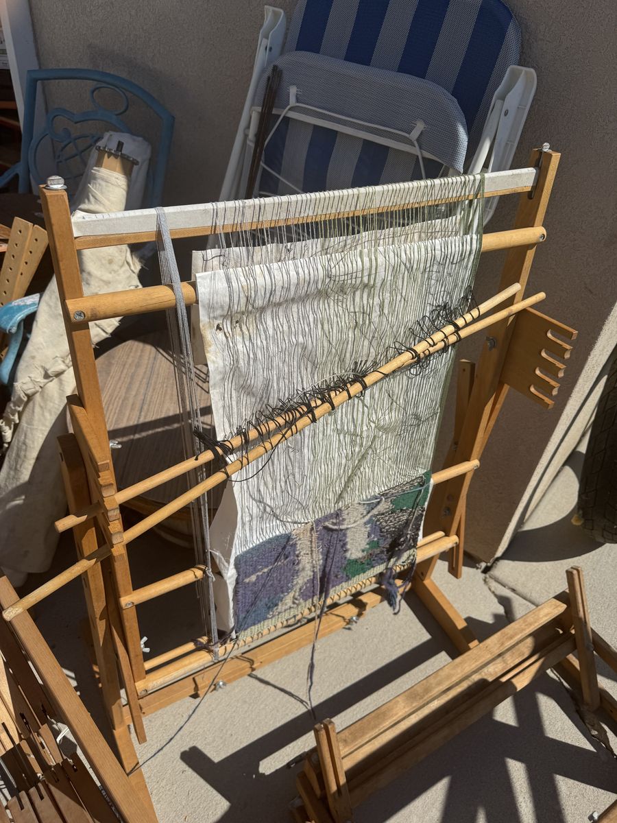 Three Vintage  Wooden Weaving Looms with Accessories - Used, Fair Condition