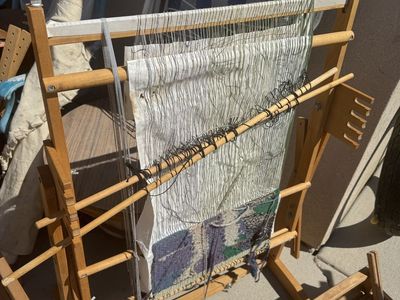 Three Vintage Wooden Weaving Looms with Accessories - Used, Fair Condition